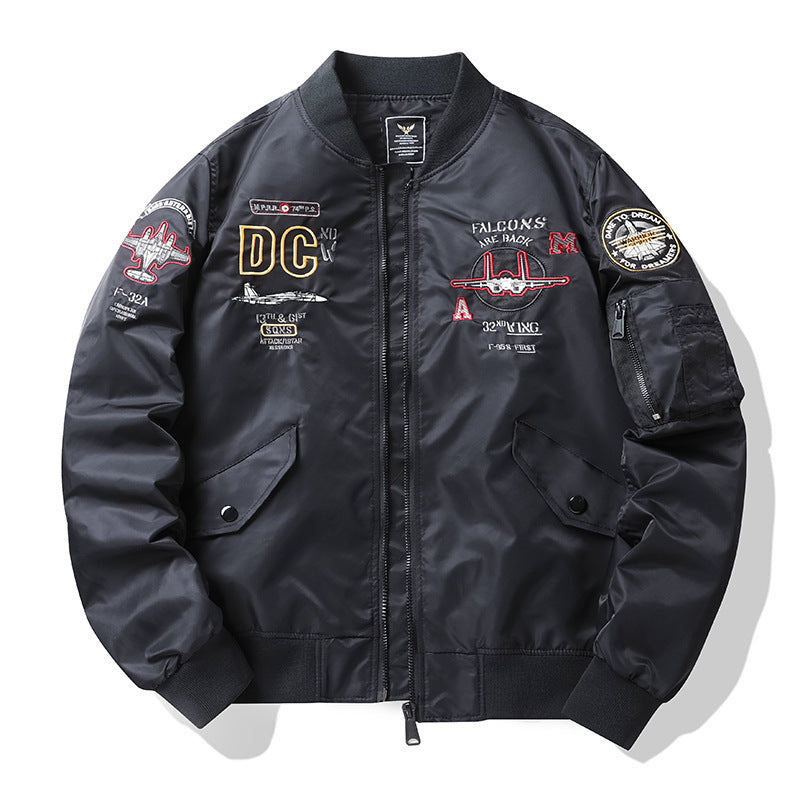 Herren Piloten-Bomberjacke im Vintage-Military-Stil mit gestickten Flugpatches und wasserabweisender Nylonoberfläche Nord Taschen