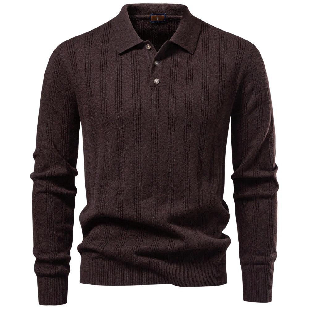 Herren Langarm-Feinstrick-Poloshirt mit Strukturstreifen und geripptem Saum Nord Taschen