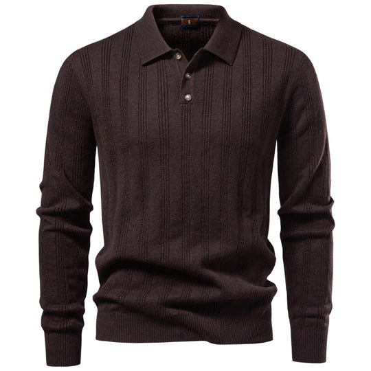 Herren Langarm-Feinstrick-Poloshirt mit Strukturstreifen und geripptem Saum Nord Taschen