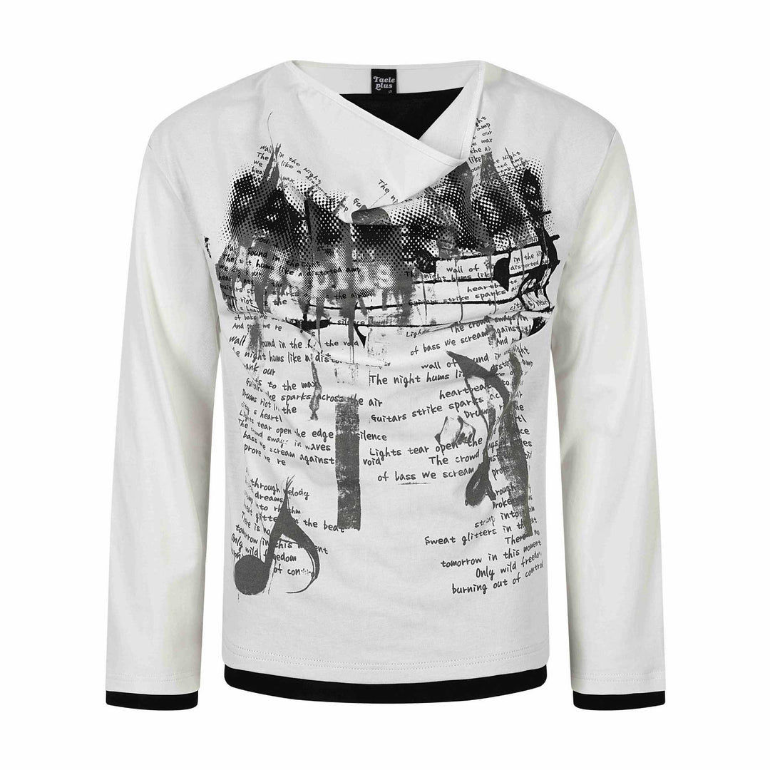 Damen Langarmshirt mit asymmetrischem Schlauchkragen und Grafik‑Music‑Print Nord Taschen