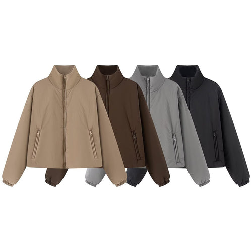 Damen Kurze gesteppte Steppjacke mit Stehkragen und elastischen Bündchen Nord Taschen