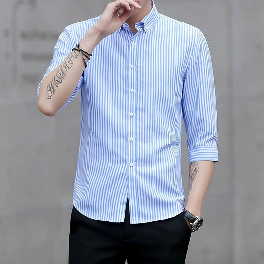 Herren Gestreiftes Button-Down-Hemd mit Kentkragen und Dreiviertelärmeln in tailliertem Casual-Schnitt Nord Taschen