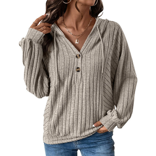 Damen Gerippter Kapuzenpullover mit Henley-Knopfleiste und leichter Cropped-Passform Nord Taschen