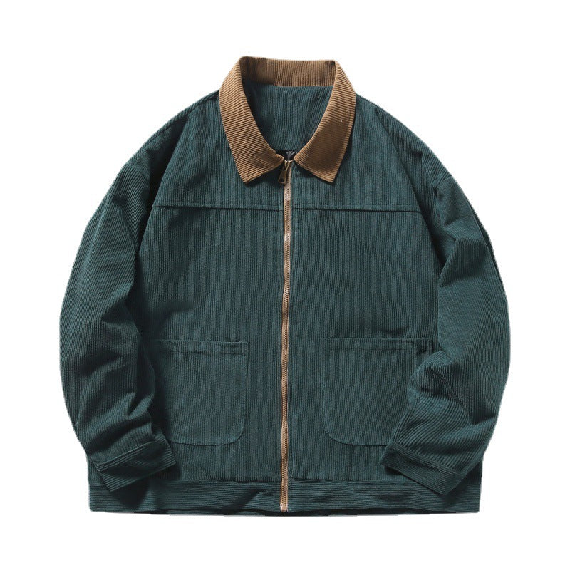 Herren gefütterte Cordjacke mit Kontrastkragen und Frontreißverschluss Nord Taschen
