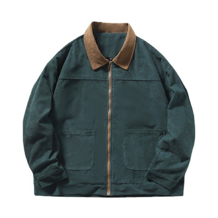 Herren gefütterte Cordjacke mit Kontrastkragen und Frontreißverschluss Nord Taschen
