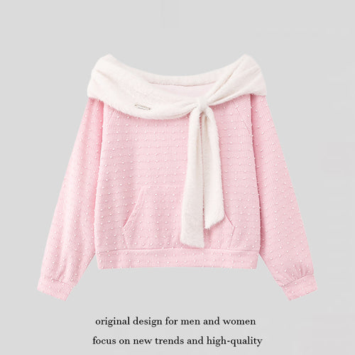 Damen Kuscheliger Strickpullover mit großem Faux-Fur-Schalkragen und Kängurutasche Nord Taschen