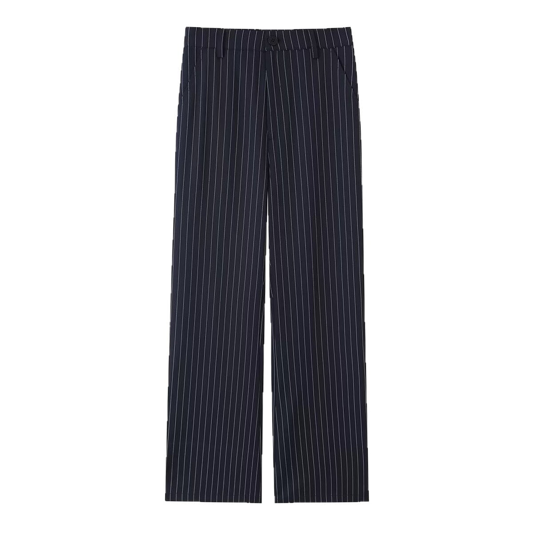 Damen Highwaist-Hose mit weitem Bein und Nadelstreifen Nord Taschen