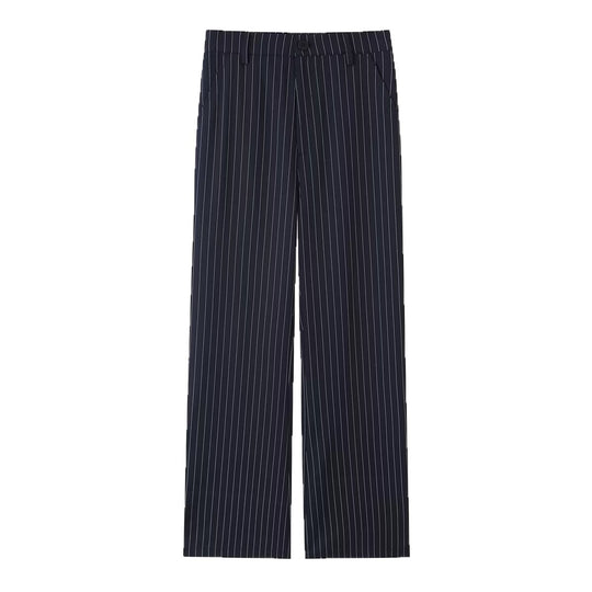Damen Highwaist-Hose mit weitem Bein und Nadelstreifen Nord Taschen