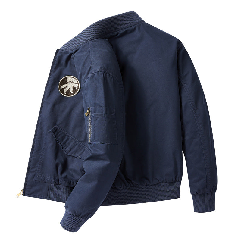 Men's  short-length flight bomber jacket with embroidered shoulder patch sleeve zip pocket and ribbed collar cuffs hem Nord Taschen