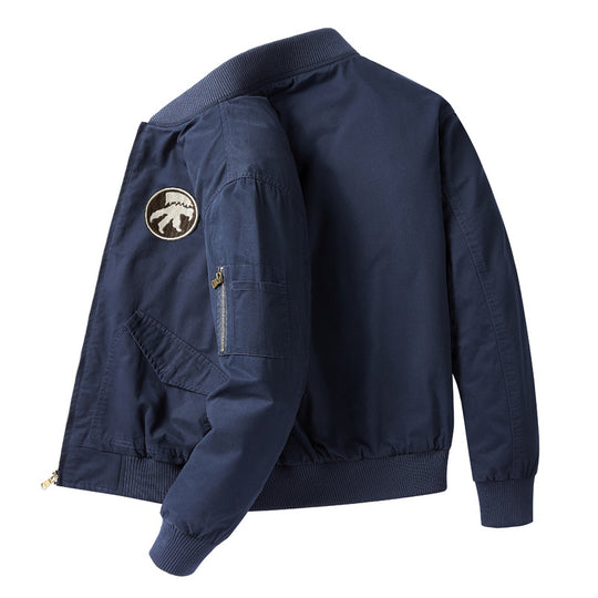 Men's  short-length flight bomber jacket with embroidered shoulder patch sleeve zip pocket and ribbed collar cuffs hem Nord Taschen