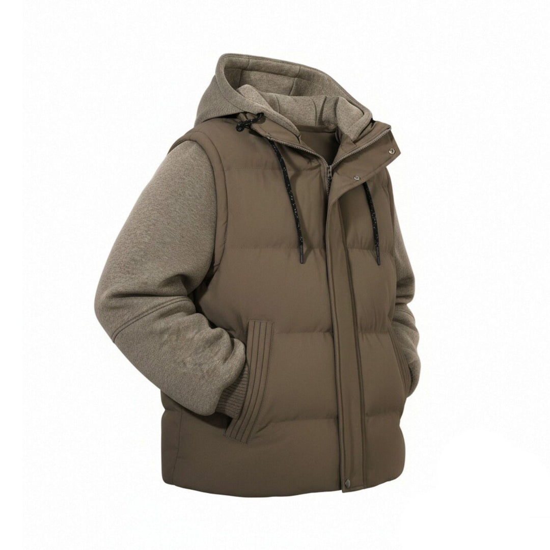Herren Gepolsterte Hybrid-Kapuzenweste mit Sweatärmeln und Steppkörper Nord Taschen