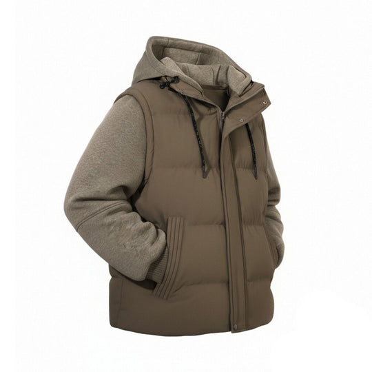 Herren Gepolsterte Hybrid-Kapuzenweste mit Sweatärmeln und Steppkörper Nord Taschen