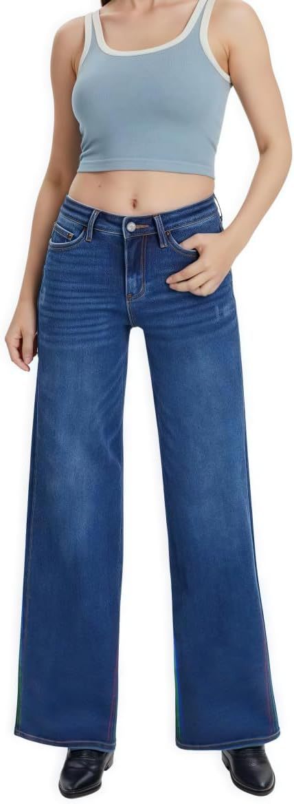 Damen Weite High‑Waist Schlagjeans aus Stretch Denim Nord Taschen