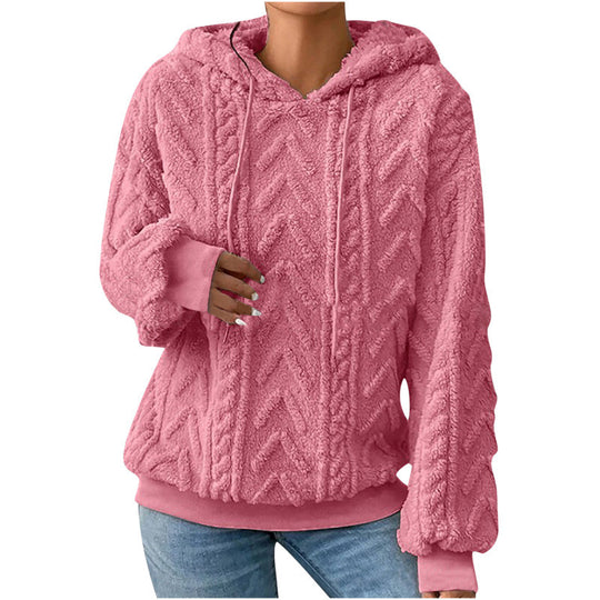 Damen Flauschiger Kapuzenpullover im Zopfmuster mit Oversize-Schnitt Nord Taschen