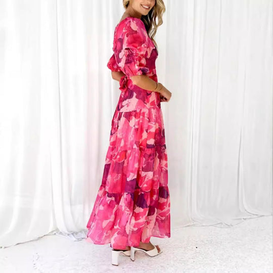 Damen nan mehrlagiges Maxikleid im Volant‑Stufenlook mit V‑Ausschnitt und geraffter Empire‑Taille