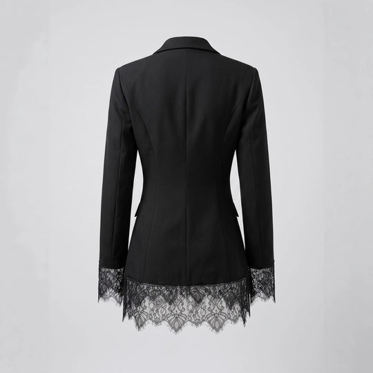 Damen Taillierter Blazer mit Spitzenborte am Saum und Manschetten Nord Taschen