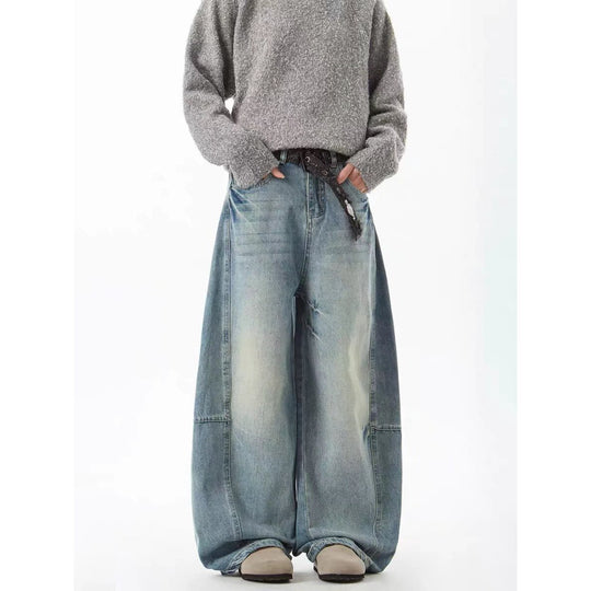 Damen Extraweite Vintage-Baggy-Jeans mit extra tiefem Schritt, entspannter Silhouette und used Waschung Nord Taschen