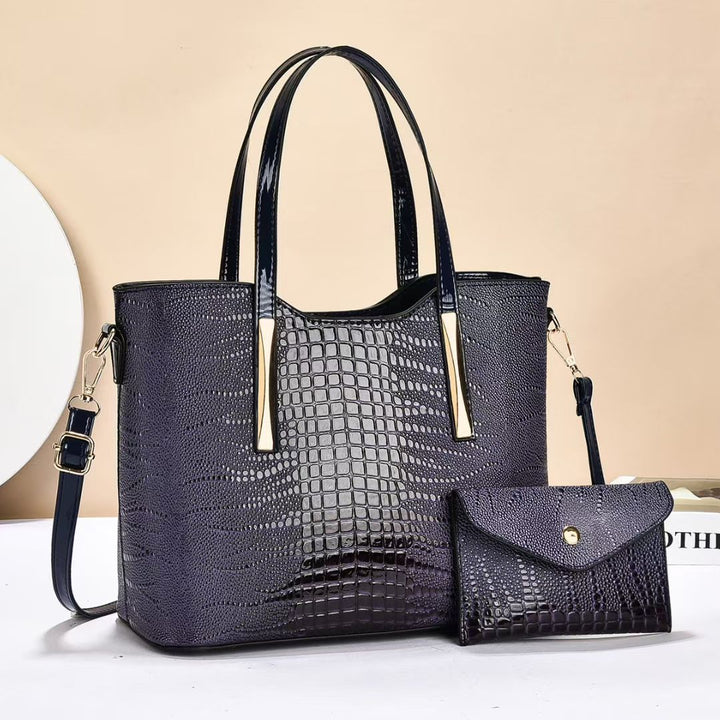 Damen elegante Handtasche mit Kroko-Prägung und Clutch Nord Taschen