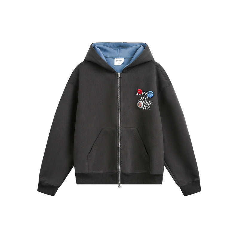 Unisex Kapuzen‑Sweatjacke mit Print‑Badges und Zweiwege‑Reißverschluss Nord Taschen