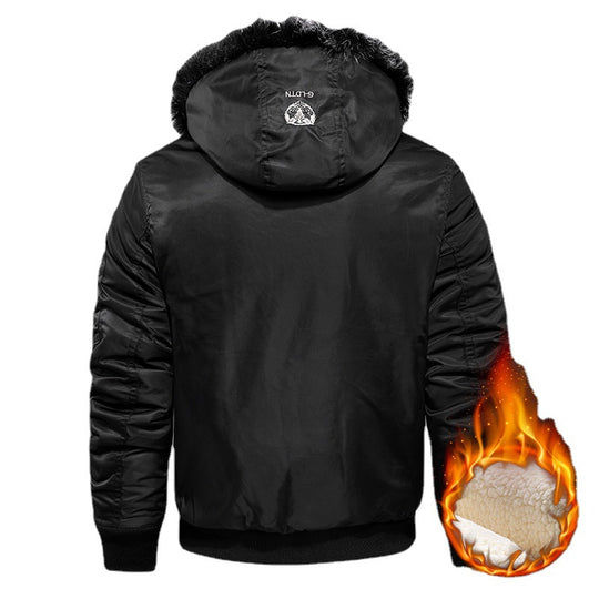 Herren Wattierter Pilotenbomber mit Teddyfleece‑Innenfutter, Kunstfellkapuze und Utility‑Taschen Nord Taschen