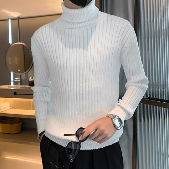 Herren Enganliegender Gerippter Rollkragenpullover aus Feinstrick Nord Taschen
