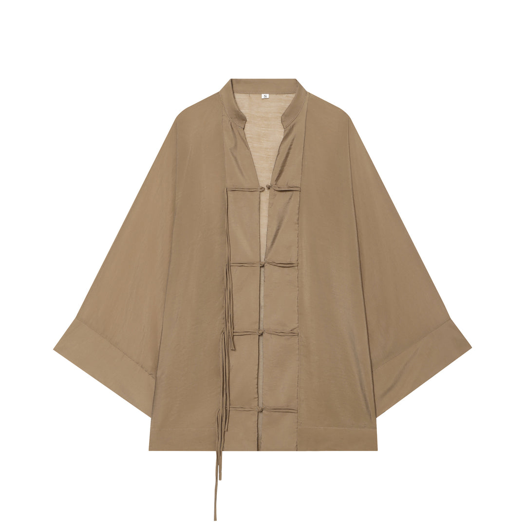 Damen Kimono-Capejacke mit Chinaknopfverschluss und langen Quasten Nord Taschen