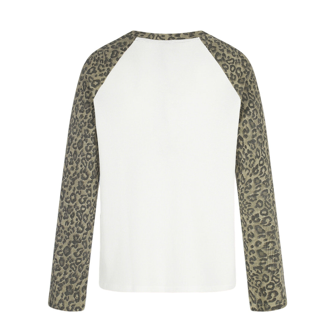 Damen Langarmshirt im Baseball-Stil mit Leopardenärmeln und Grafikprint Nord Taschen