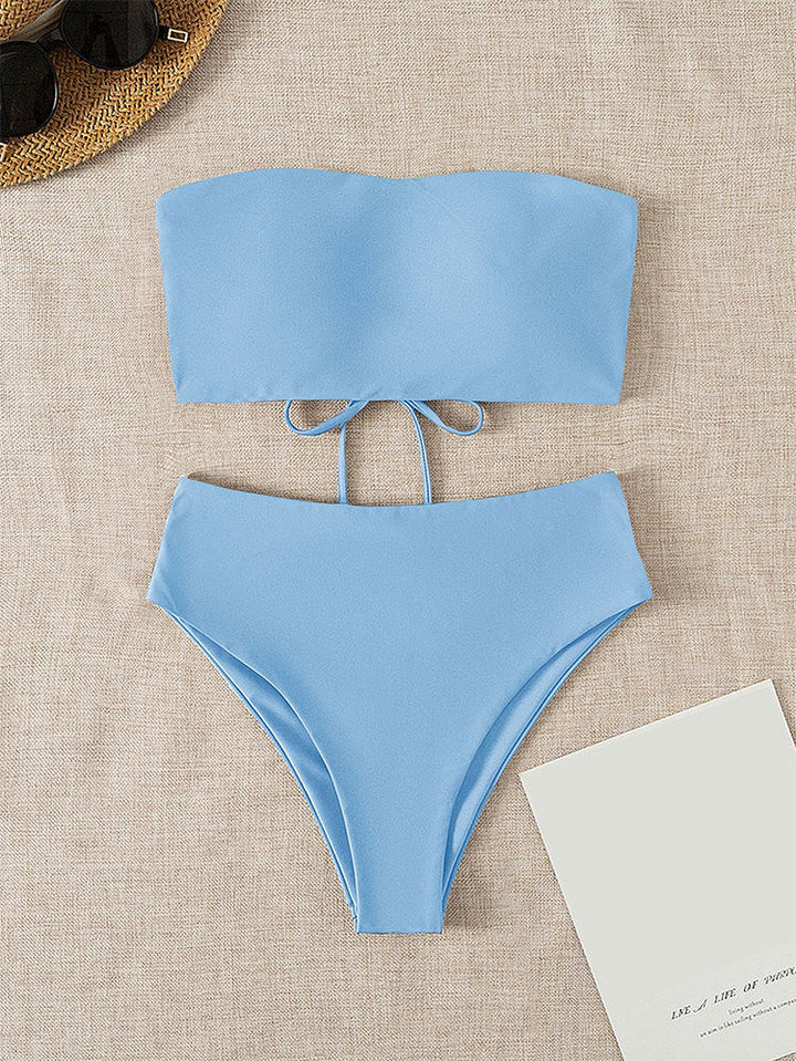 Damen Bandeau-Bikini mit hochgeschnittenem Unterteil