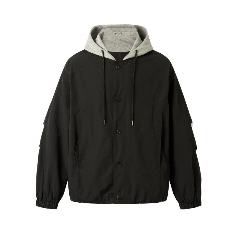 Unisex Oversize Kapuzenjacke im Layering-Look mit kontrastierter Kapuze, Druckknopfleiste und elastischem Saum Nord Taschen