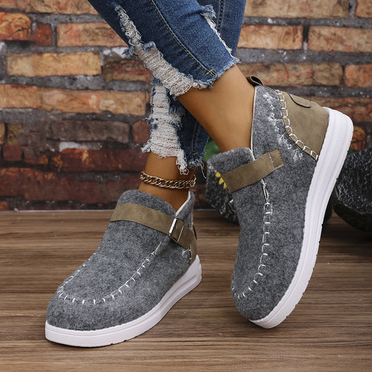 Damen Gefilzte Mokassin‑Sneaker mit Ziernaht, verstellbarem Riemen und dämpfender Plateausohle Nord Taschen