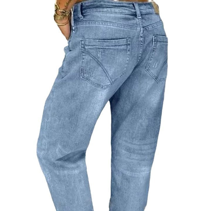 Damen Boyfriend Jeans mit Knopfleiste und distressed Effekten