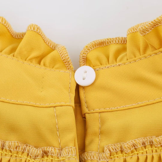 Damen Rüschen-Midikleid mit hohem Stehkragen, Stufenrock und Taillen-Smock Nord Taschen