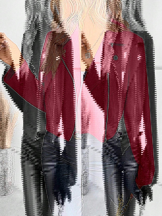 Damen Stylische Bikerjacke aus Kunstleder mit asymmetrischem Reißverschluss