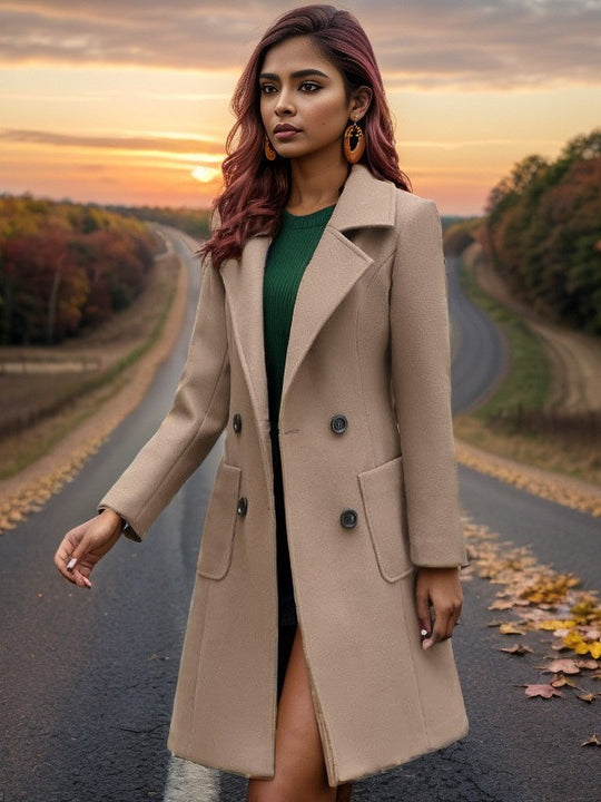 Damen Schlanker Wollmix-Mantel mit taillierter Silhouette und aufgesetzten Taschen Nord Taschen