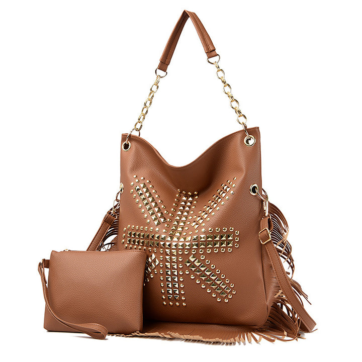 Damen stilvolle Handtasche mit Fransen und Nieten Nord Taschen
