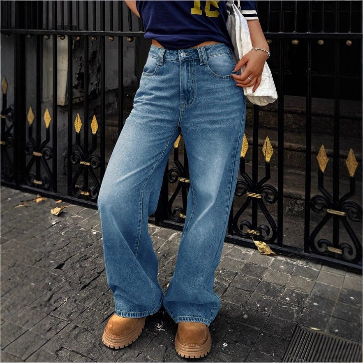 Damen High-Waist Weite Denim‑Hose mit Palazzo‑Schnitt Nord Taschen