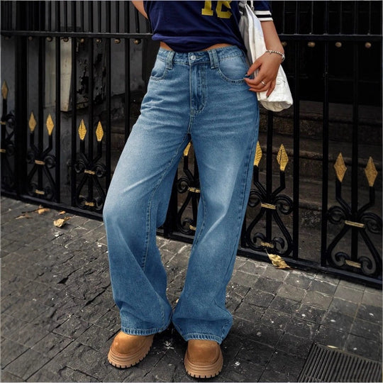 Damen High-Waist Weite Denim‑Hose mit Palazzo‑Schnitt Nord Taschen