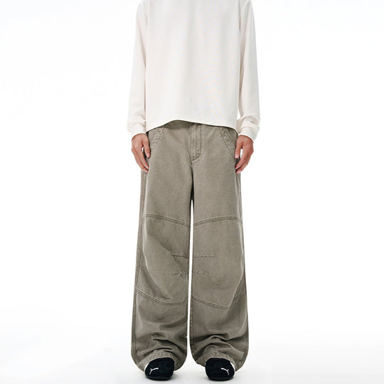 Herren Extraweite Denim-Baggyhose mit Paneelnähten und tiefem Schritt Nord Taschen