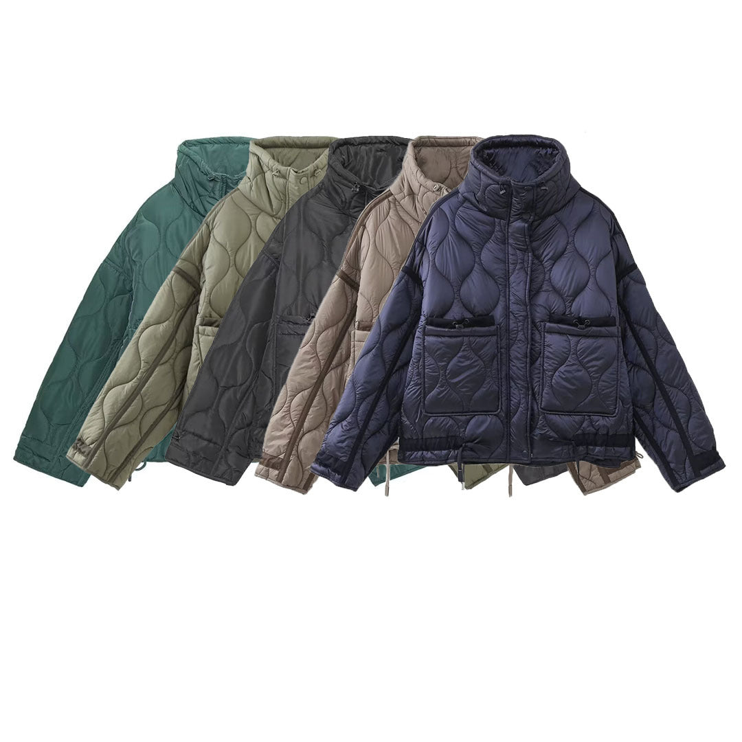 Damen Steppjacke mit Stehkragen Oversize-Kurzjacke mit Kordelzug Nord Taschen
