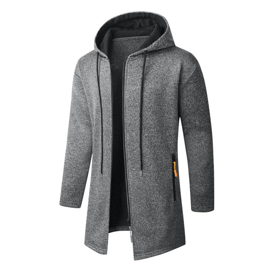 Herren Langer Strickmantel mit Kapuze, durchgehendem Reißverschluss & weichem Fleecefutter Nord Taschen