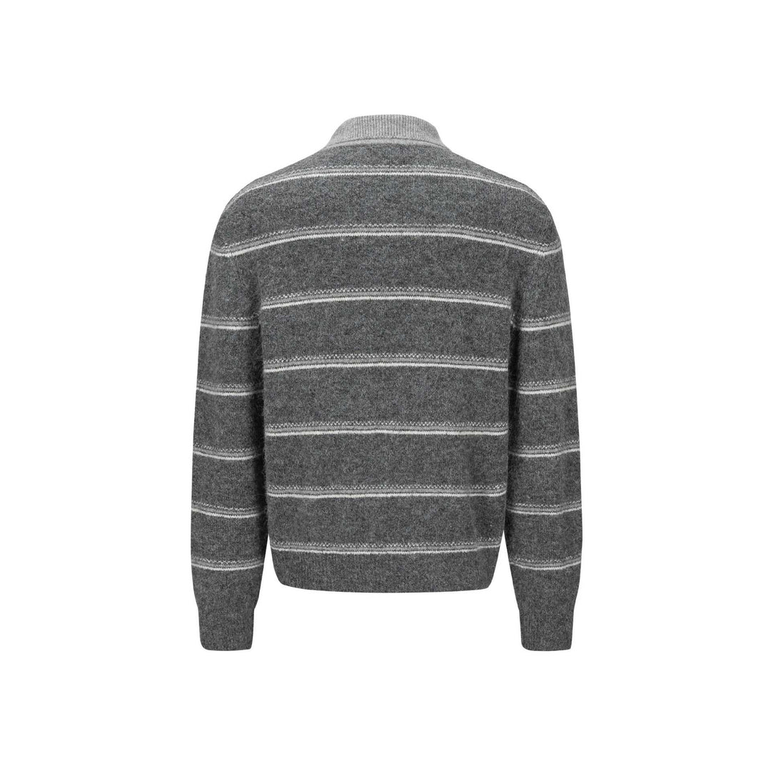 Herren Grobgestrickter Polokragenpullover mit Halbdruckknopfblende und Streifenstruktur Nord Taschen