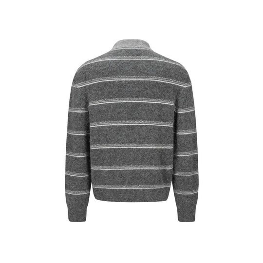 Herren Grobgestrickter Polokragenpullover mit Halbdruckknopfblende und Streifenstruktur Nord Taschen