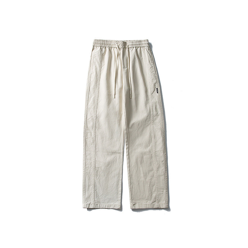 Herren Locker geschnittene Baumwoll-Canvas-Hose mit Tunnelzugbund, geradem Bein und Ziernaht-Details Nord Taschen
