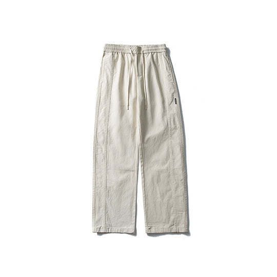 Herren Locker geschnittene Baumwoll-Canvas-Hose mit Tunnelzugbund, geradem Bein und Ziernaht-Details Nord Taschen