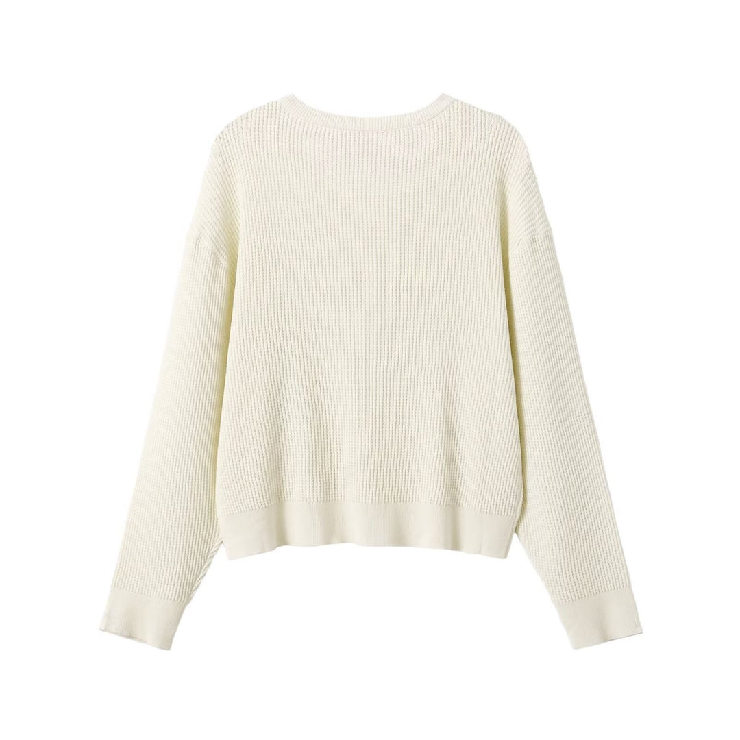 Damen Waffelstrick-Pullover mit halber Knopfleiste, Rundhals und entspanntem Oversize-Schnitt Nord Taschen