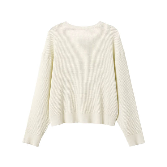 Damen Waffelstrick-Pullover mit halber Knopfleiste, Rundhals und entspanntem Oversize-Schnitt Nord Taschen