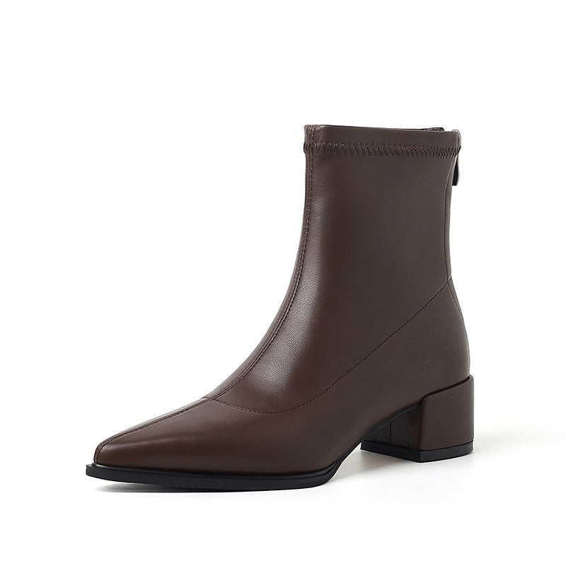 Damen Knöchelhohe Leder-Ankleboots mit spitzer Kappenform und sculpted Blockabsatz Nord Taschen