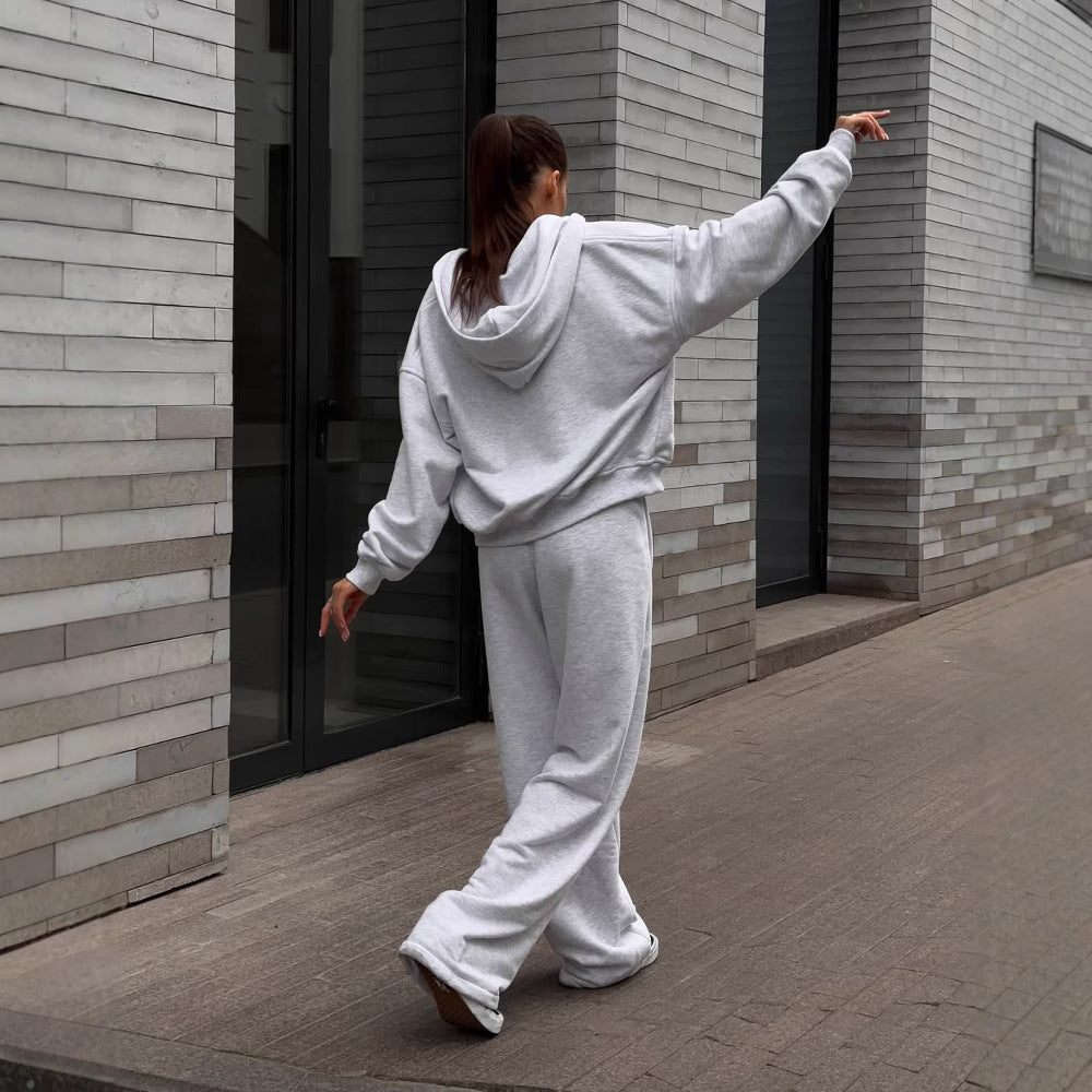Damen extraweites Relaxed-Fleece-Set mit überlanger Kapuzenzipjacke und fließender Hose mit hohem Bund Nord Taschen