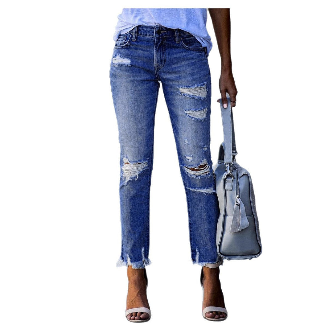 Damen Ripped Jeans im modernen Vintage-Look mit fransigen Säumen