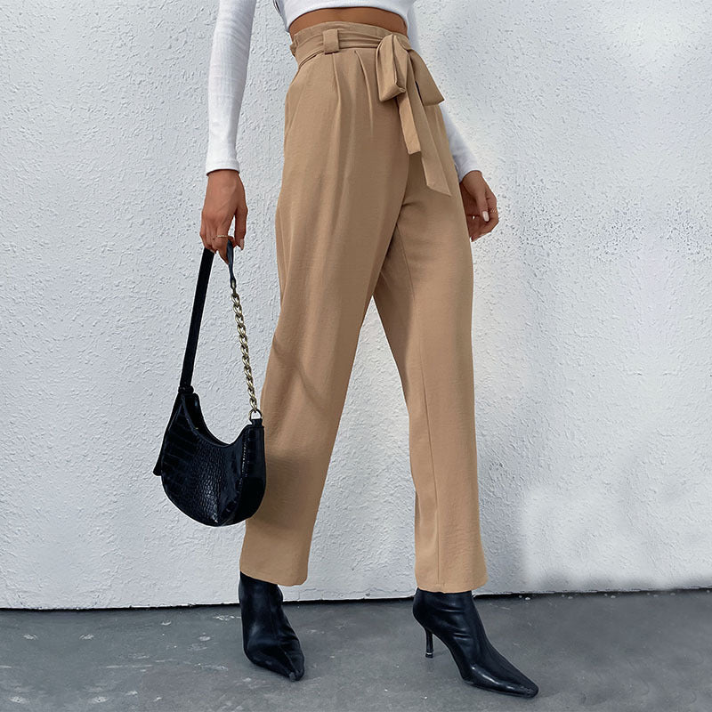 Damen Hochtaillierte Hosen mit Bindegürtel Nord Taschen